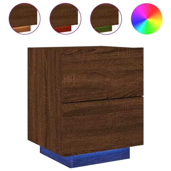 vidaXL Sängbord med LED-lampor 2 st brun ek konstruerat trä
