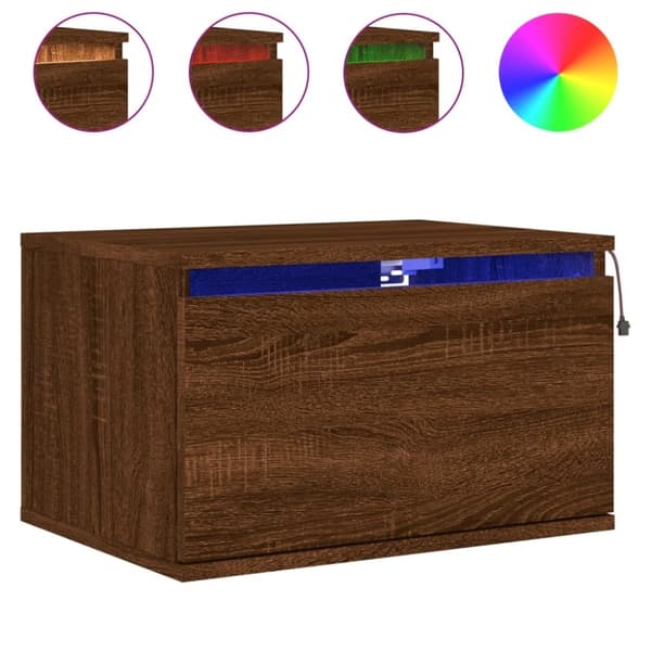 vidaXL Vegghengte nattbord med LED-lys 2 stk brun eik