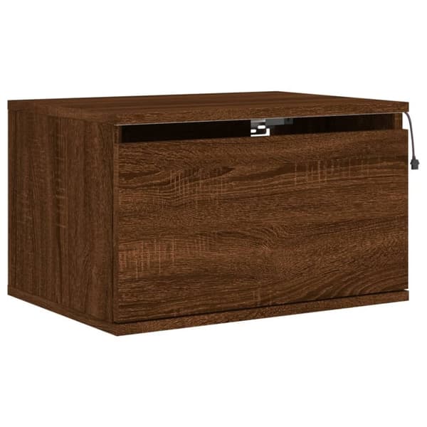 vidaXL Vegghengte nattbord med LED-lys 2 stk brun eik
