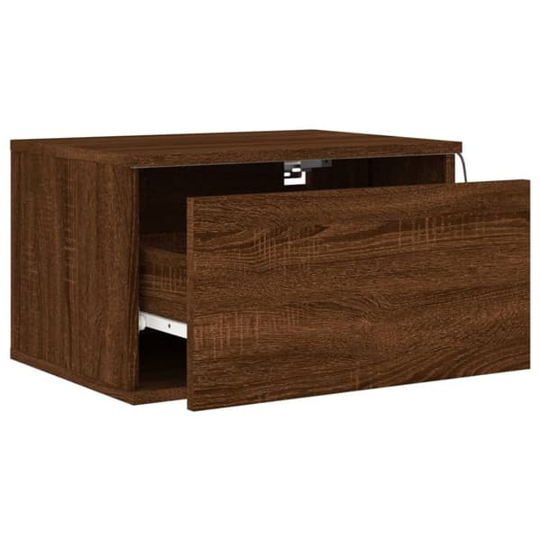 vidaXL Vegghengte nattbord med LED-lys 2 stk brun eik