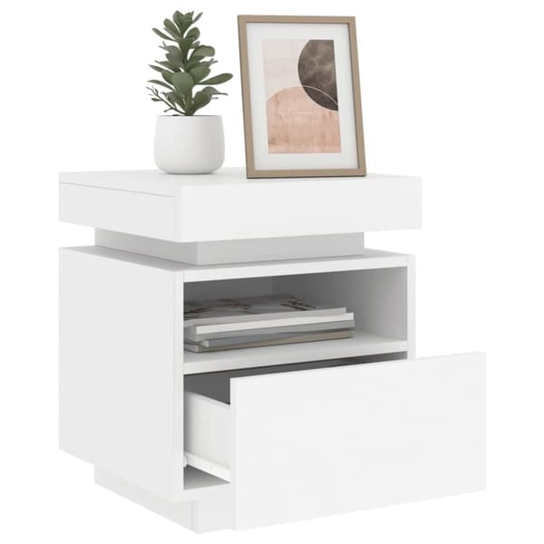vidaXL Nattbord med LED hvit 40x39x48,5 cm