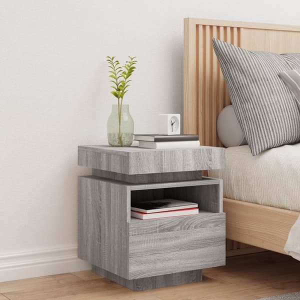 vidaXL sengebord med LED-lys 40x39x48,5 cm grå sonoma-eg
