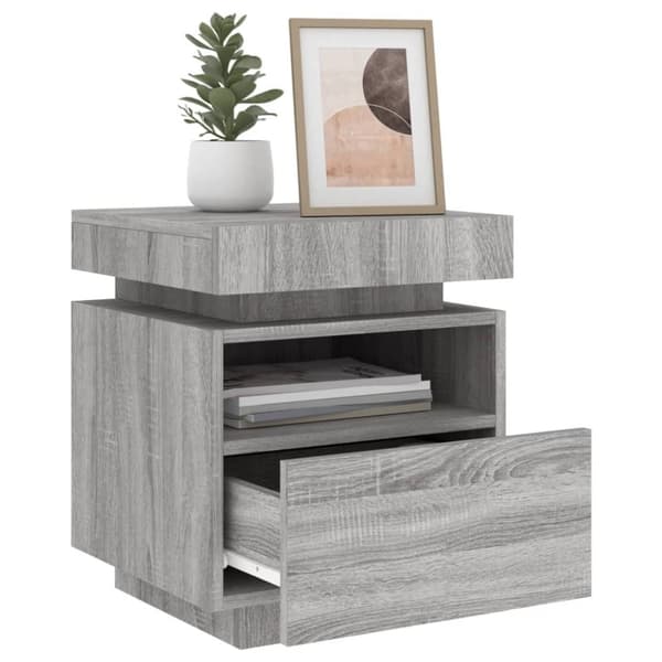 vidaXL sengebord med LED-lys 40x39x48,5 cm grå sonoma-eg