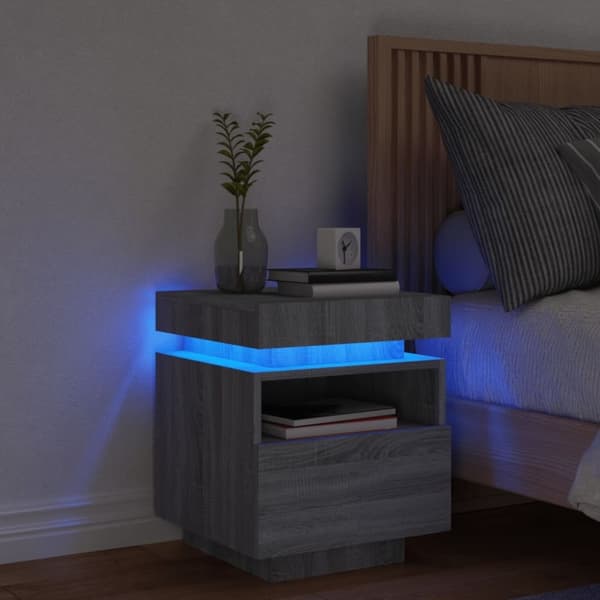vidaXL sengebord med LED-lys 40x39x48,5 cm grå sonoma-eg