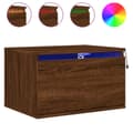 Miniatyrbilde 2 av 11: vidaXL Vegghengt nattbord med LED-lys 2 stk brun eik