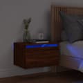 Miniatyrbilde 1 av 11: vidaXL Vegghengt nattbord med LED-lys 2 stk brun eik