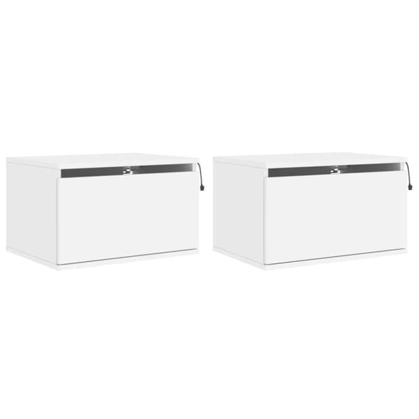 vidaXL Vegghengte nattbord med LED-lys 2 stk hvit