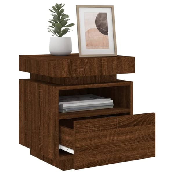 vidaXL Nattbord med LED brun eik 40x39x48,5 cm
