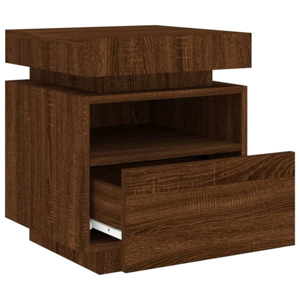 vidaXL sengebord med LED-lys 40x39x48,5 cm brun egetræsfarve