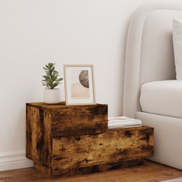 vidaXL Yöpöytä LED-valoilla savutammi 70x36x40,5 cm