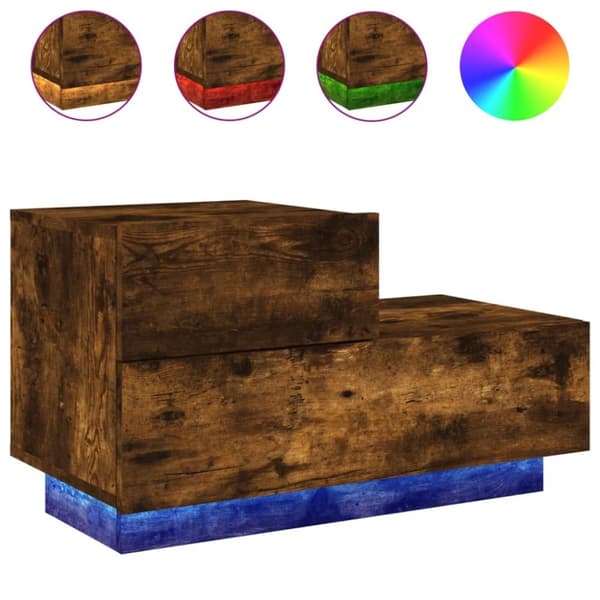 vidaXL Yöpöytä LED-valoilla savutammi 70x36x40,5 cm