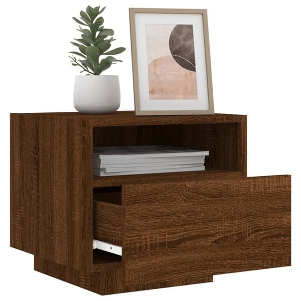 vidaXL sengeborde 2 stk. med LED-lys 40x39x37 cm brun egetræsfarve