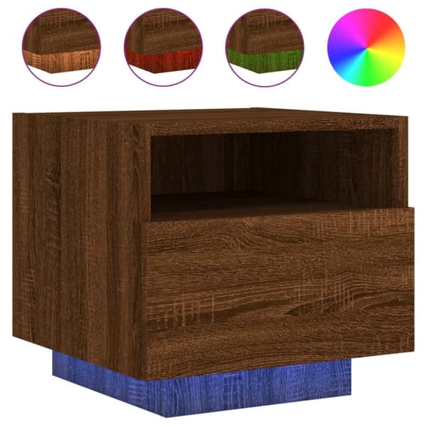 vidaXL sengeborde 2 stk. med LED-lys 40x39x37 cm brun egetræsfarve