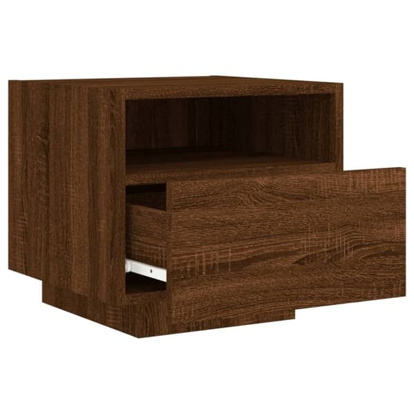 vidaXL sengeborde 2 stk. med LED-lys 40x39x37 cm brun egetræsfarve