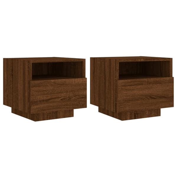 vidaXL sengeborde 2 stk. med LED-lys 40x39x37 cm brun egetræsfarve