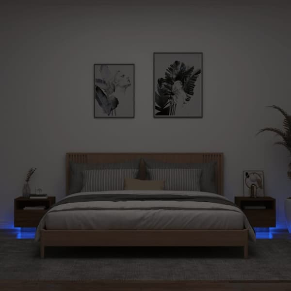 vidaXL sengeborde 2 stk. med LED-lys 40x39x37 cm brun egetræsfarve
