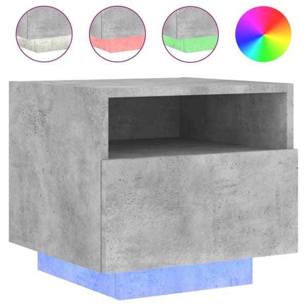 vidaXL sengebord med LED-lys 40x39x37 cm betongrå