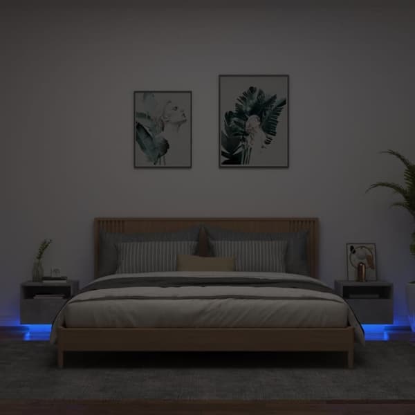 vidaXL Sängbord med LED-lampor 2 st betonggrå 40x39x37 cm
