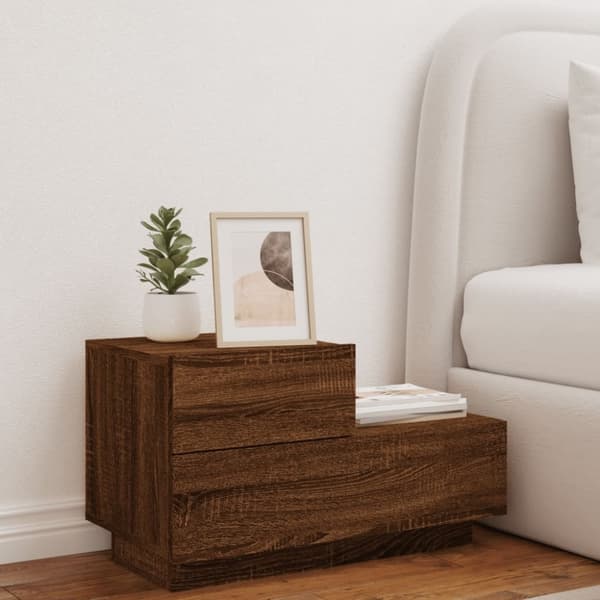 vidaXL Sängbord med LED-lampor brun ek 70x36x40,5 cm