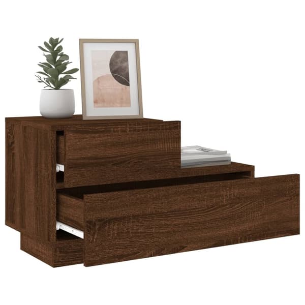vidaXL Sängbord med LED-lampor brun ek 70x36x40,5 cm