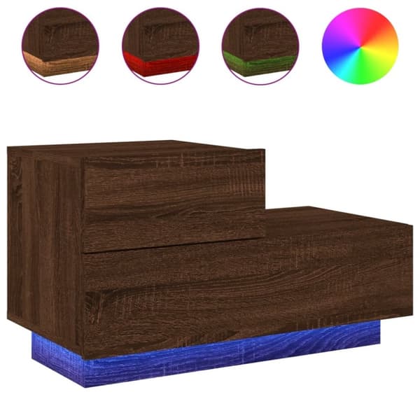 vidaXL Sängbord med LED-lampor brun ek 70x36x40,5 cm