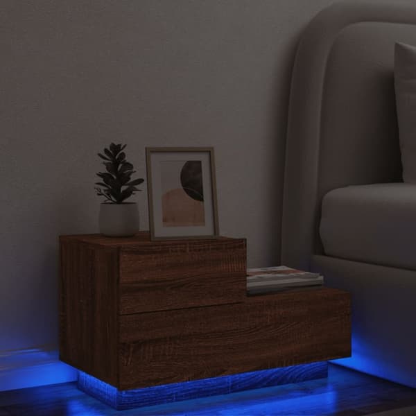vidaXL Sängbord med LED-lampor brun ek 70x36x40,5 cm