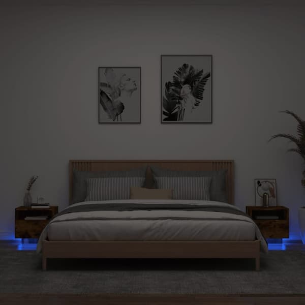 vidaXL Nattbord med LED 2 stk røkt eik 40x39x37 cm
