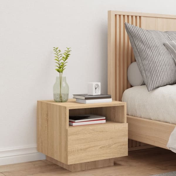 vidaXL Nattbord med LED sonoma eik 40x39x37 cm