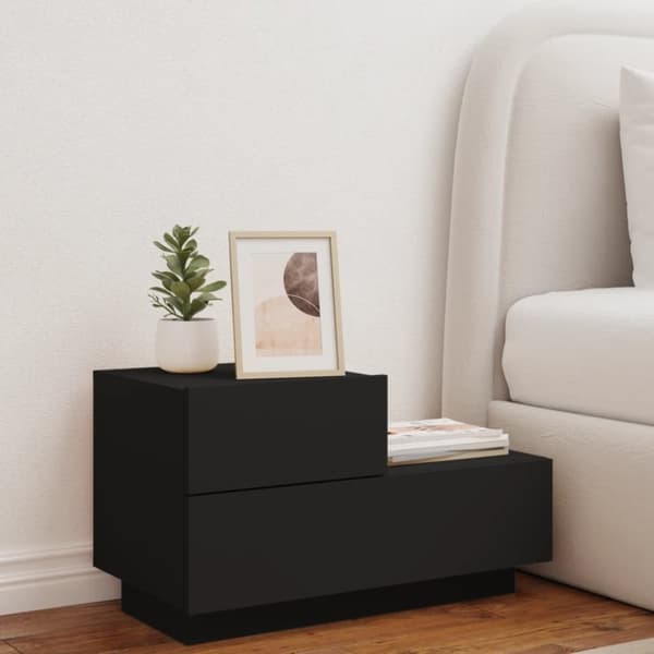 vidaXL Sängbord med LED-belysning svart 70x36x40,5 cm