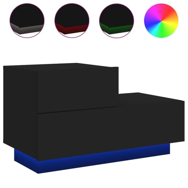 vidaXL Sängbord med LED-belysning svart 70x36x40,5 cm