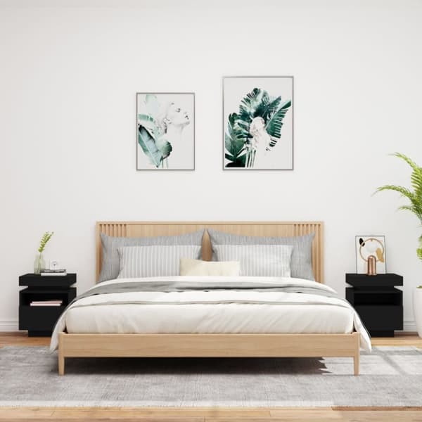 vidaXL Nattbord med LED 2 stk svart 40x39x48,5 cm