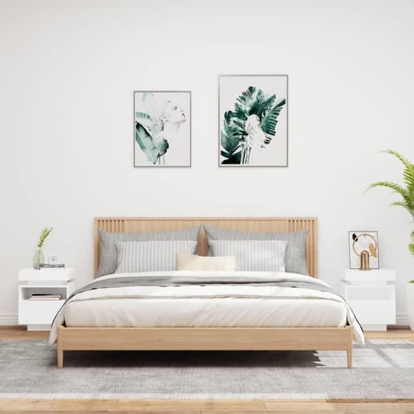 vidaXL Yöpöytä LED-valoilla 2 kpl valkoinen 40x39x48,5 cm