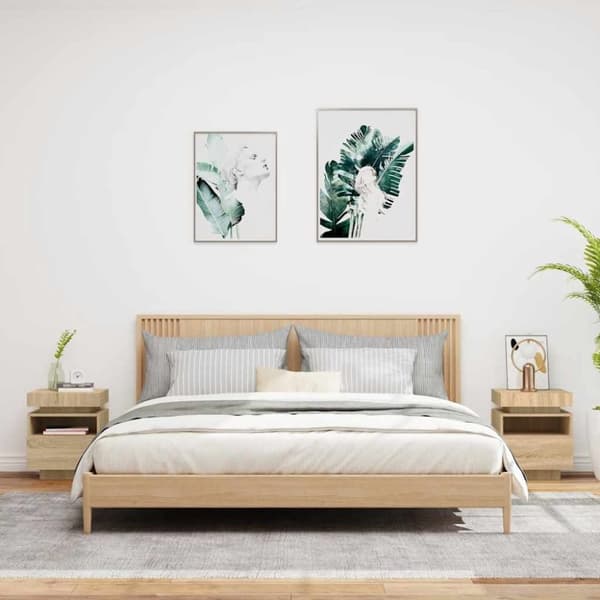 vidaXL sengeborde 2 stk. med LED-lys 40x39x48,5 cm sonoma-eg