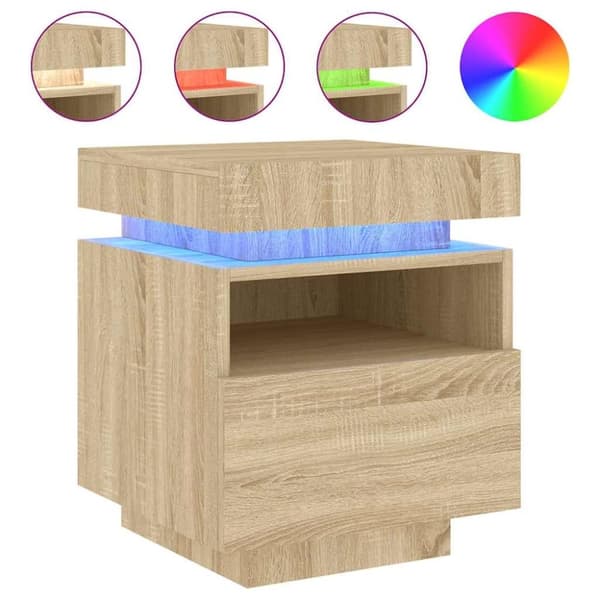 vidaXL sengeborde 2 stk. med LED-lys 40x39x48,5 cm sonoma-eg