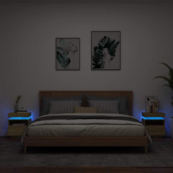 vidaXL Nattbord med LED 2 stk sonoma eik 40x39x48,5 cm