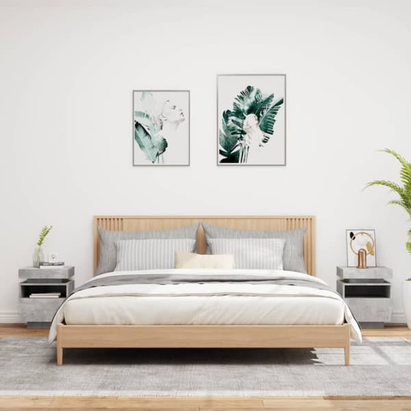 vidaXL Nattbord med LED 2 stk betonggrå 40x39x48,5 cm