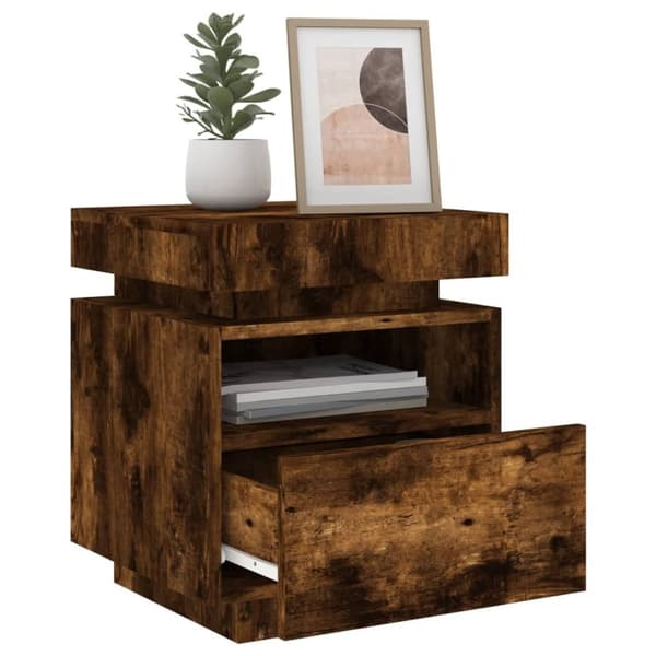 vidaXL sengeborde 2 stk. med LED-lys 40x39x48,5 cm røget egetræsfarve