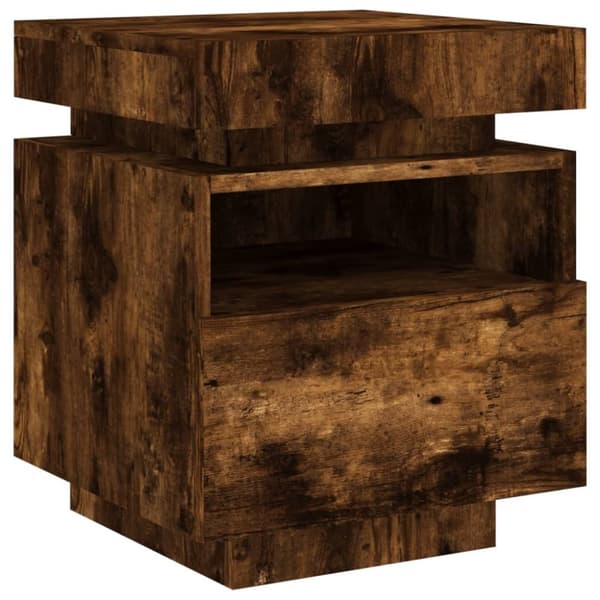 vidaXL sengeborde 2 stk. med LED-lys 40x39x48,5 cm røget egetræsfarve