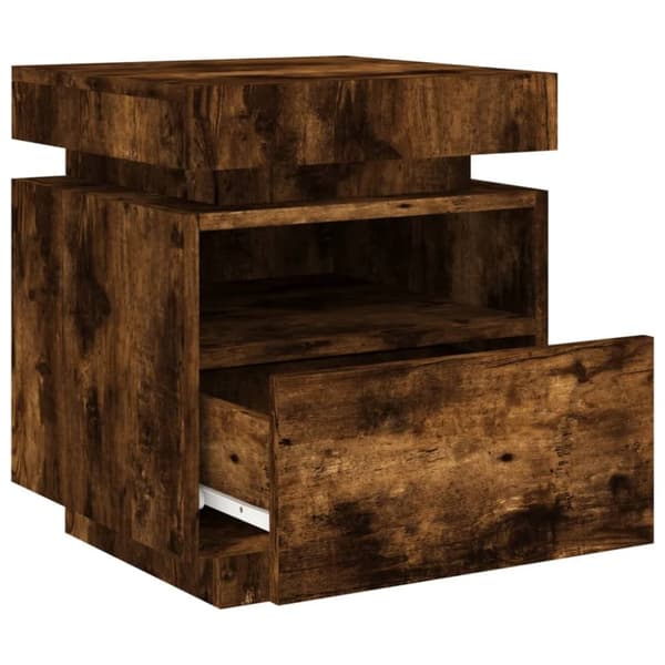 vidaXL sengeborde 2 stk. med LED-lys 40x39x48,5 cm røget egetræsfarve