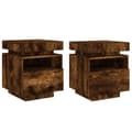 Miniatyrbillede 2 af 11: vidaXL sengeborde 2 stk. med LED-lys 40x39x48,5 cm røget egetræsfarve