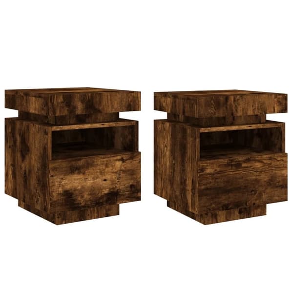 vidaXL sengeborde 2 stk. med LED-lys 40x39x48,5 cm røget egetræsfarve