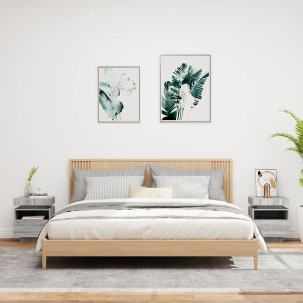 vidaXL Nattbord med LED 2 stk grå sonoma 40x39x48,5 cm