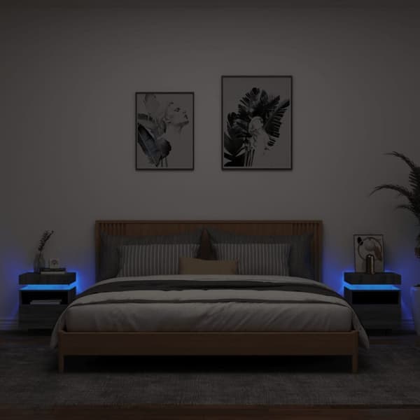 vidaXL Nattbord med LED 2 stk grå sonoma 40x39x48,5 cm