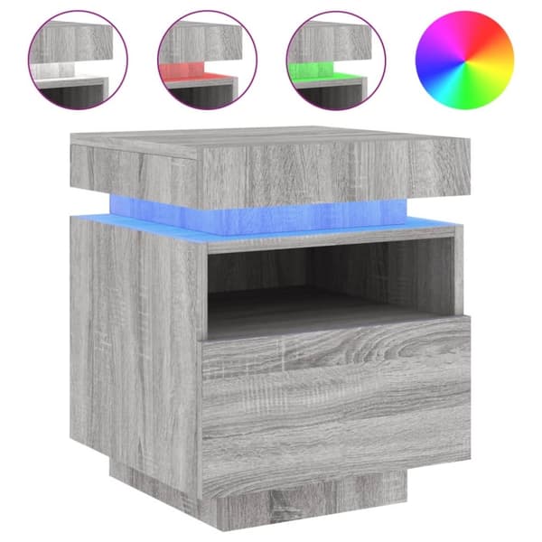 vidaXL sengeborde 2 stk. med LED-lys 40x39x48,5 cm grå sonoma-eg