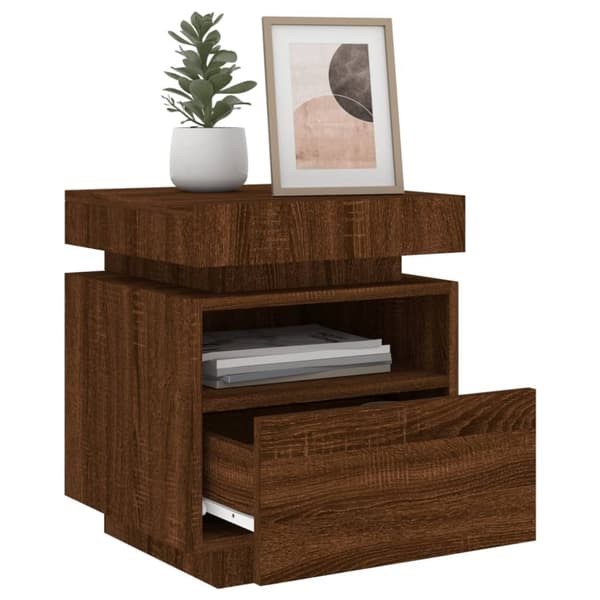 vidaXL Nattbord med LED 2 stk brun eik 40x39x48,5 cm
