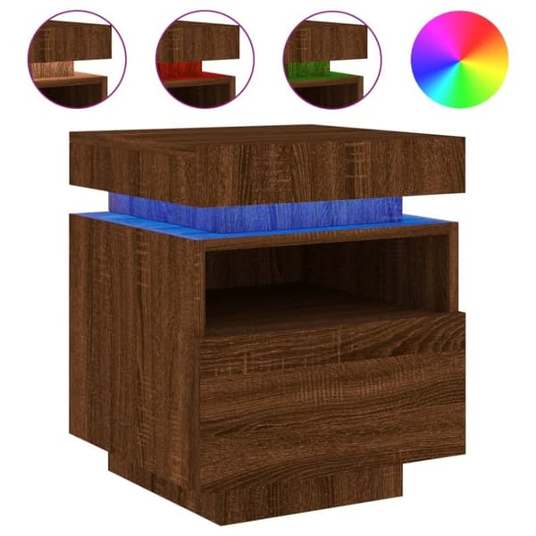 vidaXL Nattbord med LED 2 stk brun eik 40x39x48,5 cm