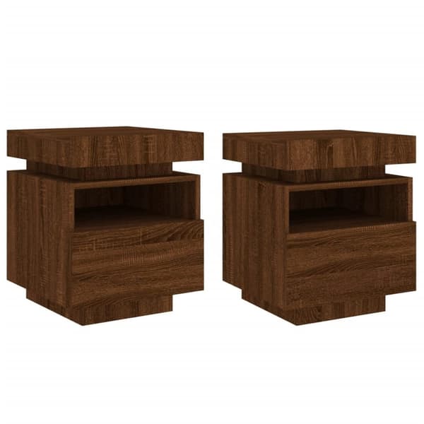 vidaXL Nattbord med LED 2 stk brun eik 40x39x48,5 cm