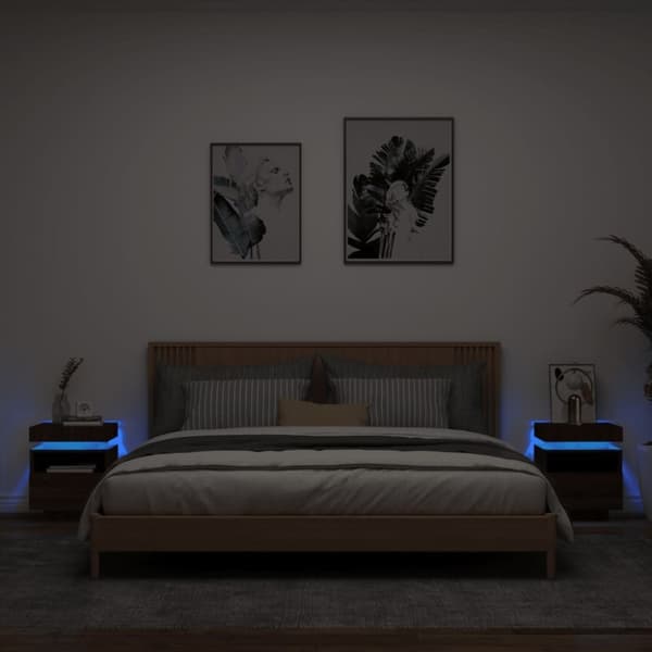 vidaXL Nattbord med LED 2 stk brun eik 40x39x48,5 cm