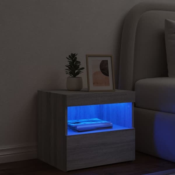 vidaXL Nattbord med LED grå sonoma 50x40x45 cm