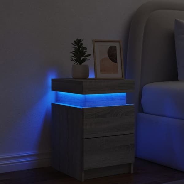 vidaXL Nattbord med LED grå sonoma 35x39x55 cm